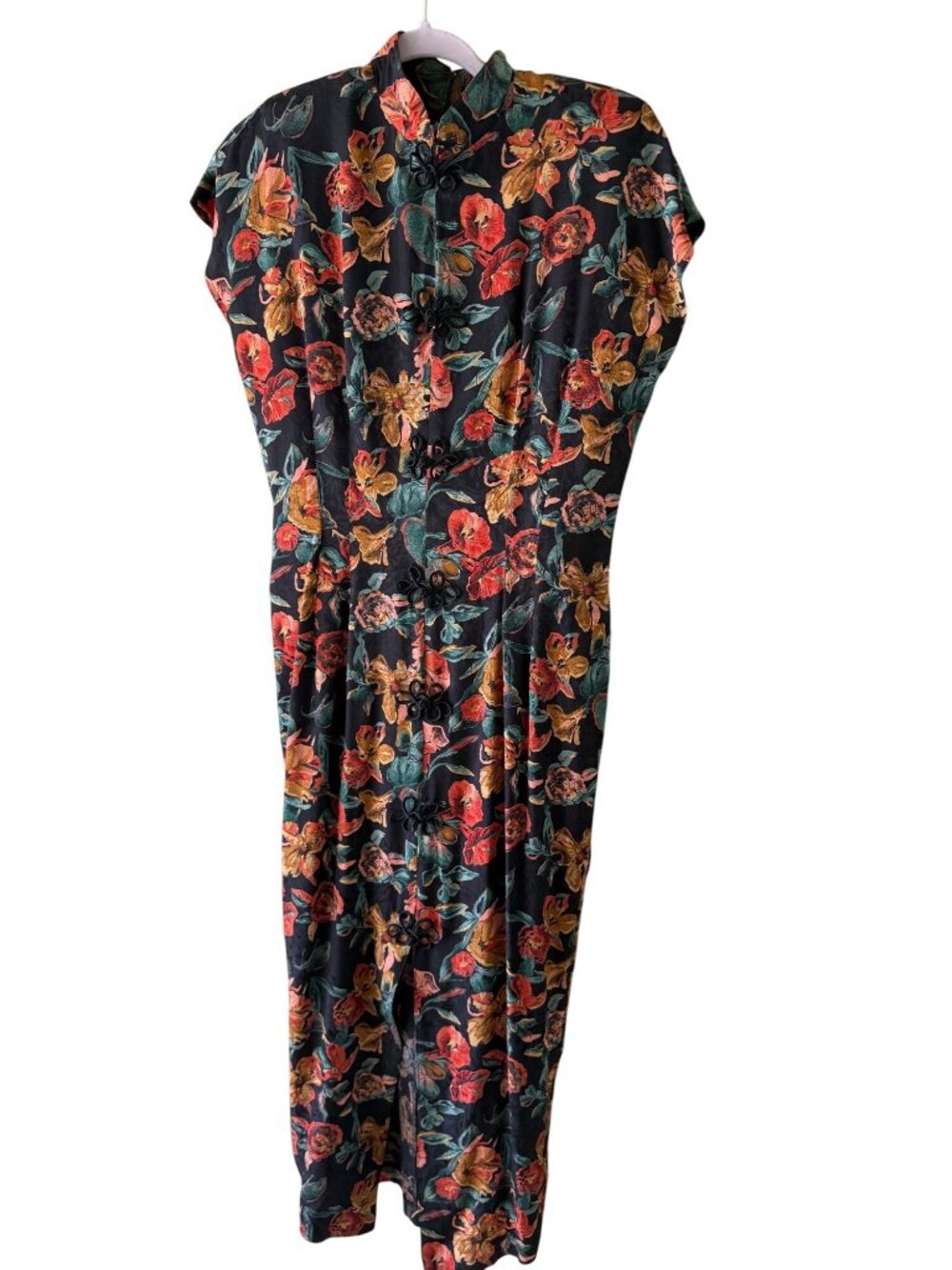 La Belle Womens Cheongsam Style Long Dress Size 9 Juniors Black Floral Vintage